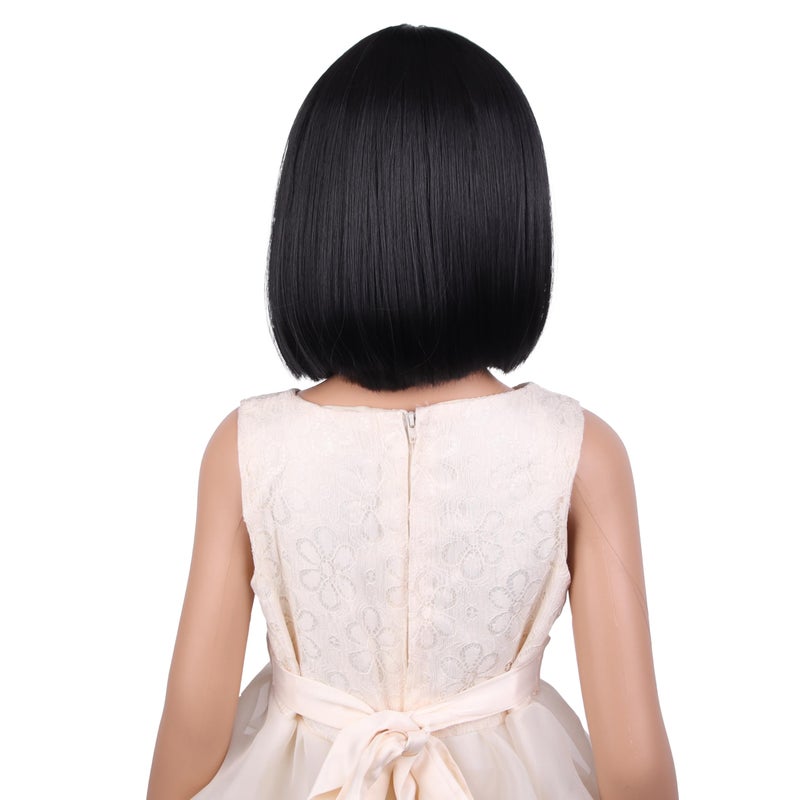 PATTNIUM Kids Black Wig Child Black bob Wig Short Black Wig for Girls Cosplay Party Synthetic Rose Net Daily Wear Wig (Black) - Image 4